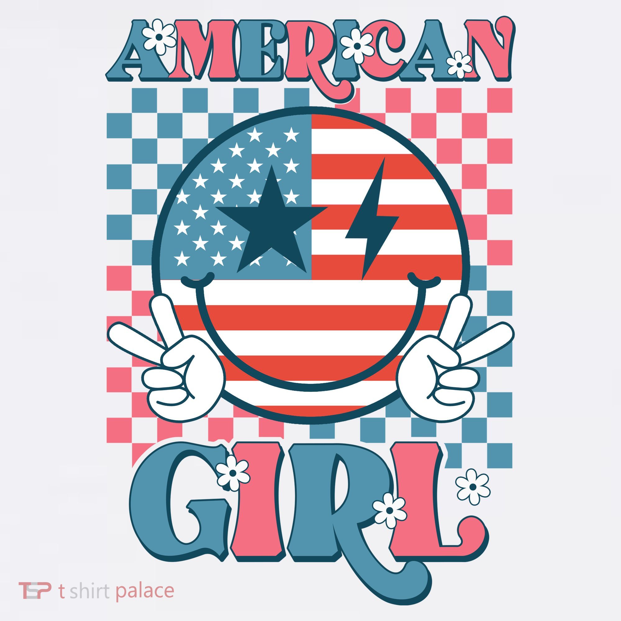 American Girl Retro Groovy 4th Of July Smile Peace T-Shirt