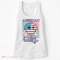 American Girl Retro Groovy 4th Of July Smile Peace Women's Tank Top thumb 0