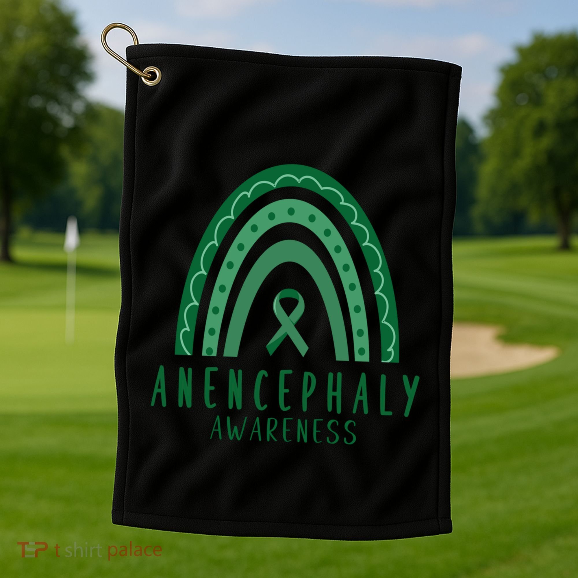 Anencephaly Green Rainbow Ribbon Awareness Month Gift Golf Towel
