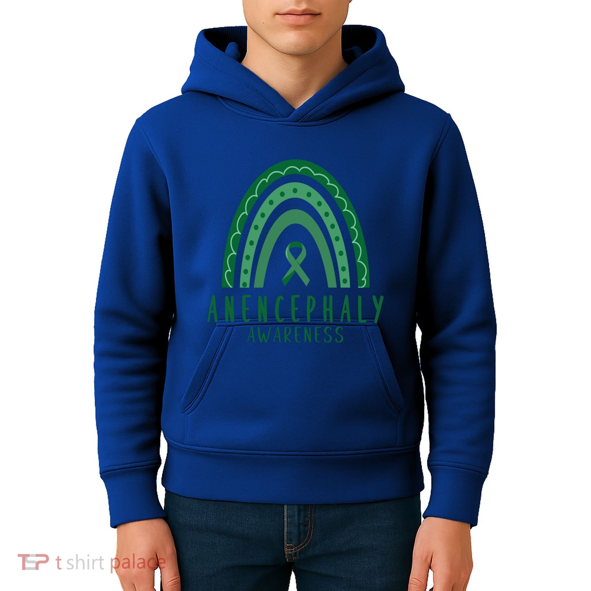 Anencephaly Green Rainbow Ribbon Awareness Month Gift Kids Hoodie