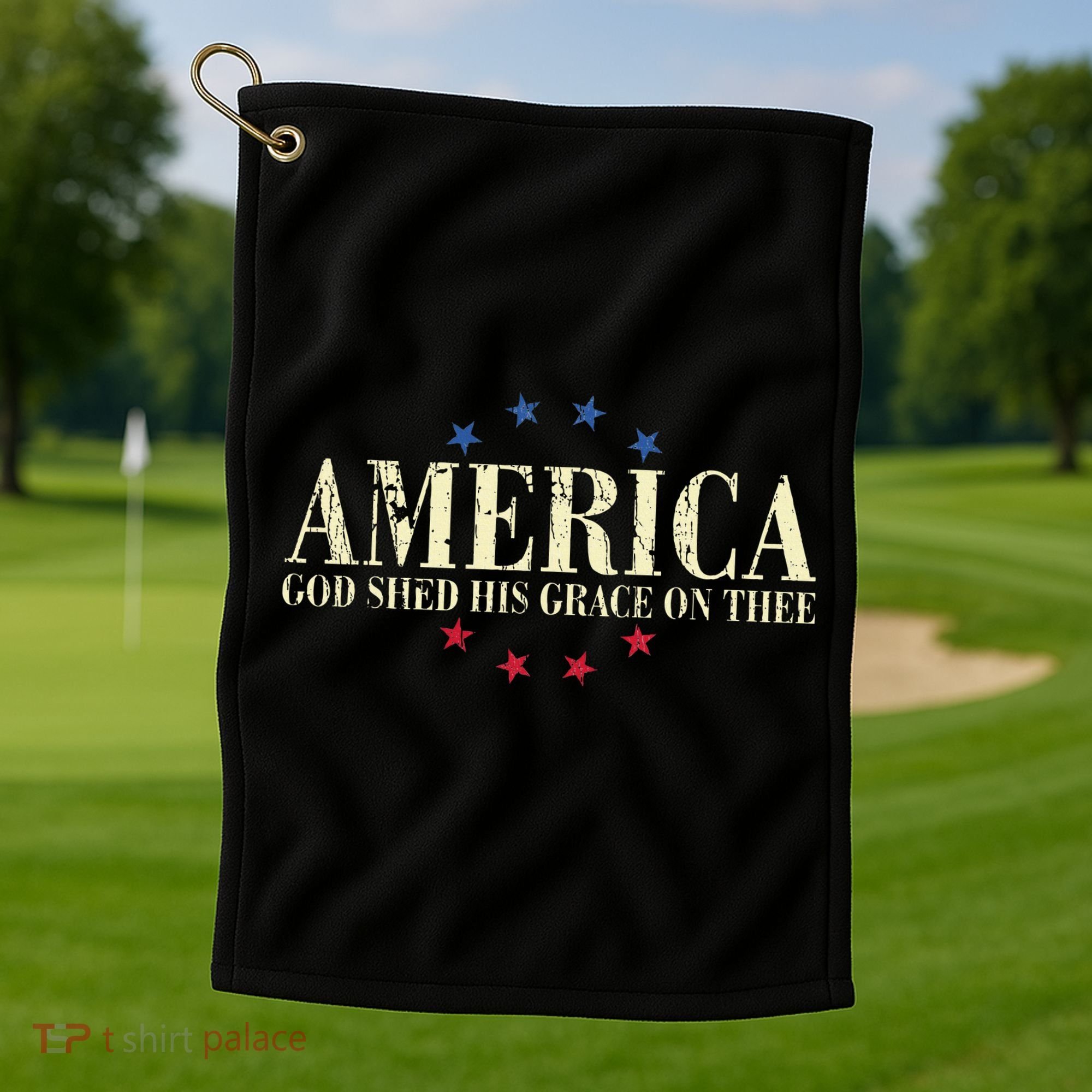 America God Shed His Grace On Thee 4th Of July Golf Towel