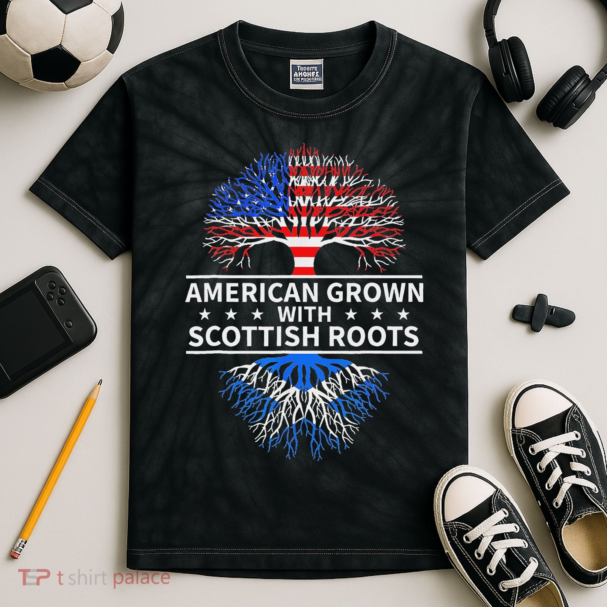 American Grown Scottish Roots Scotland Kids Tie-Dye T-Shirt