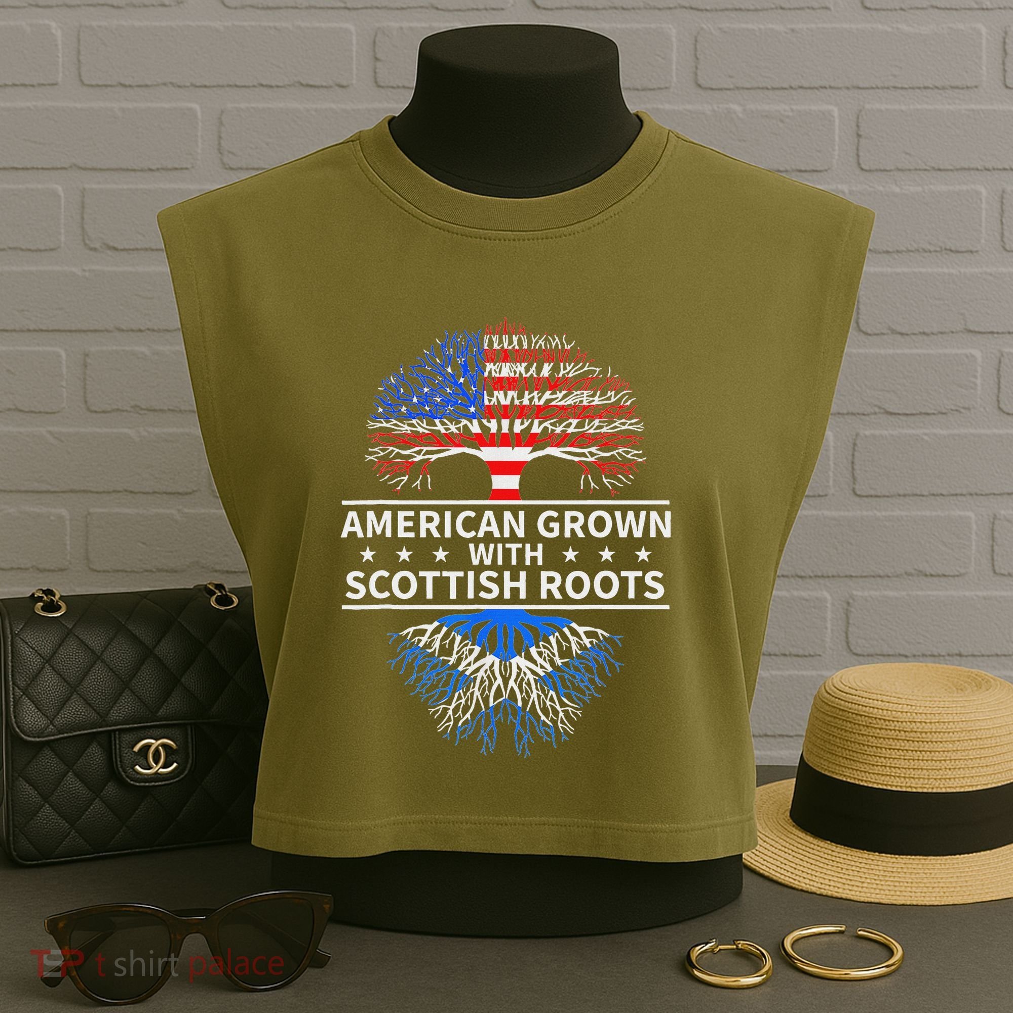 American Grown Scottish Roots Scotland Garment-Dyed Women's Muscle Tee