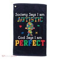 Autism God Says I Am Perfect Autism Awareness Golf Towel thumb 0
