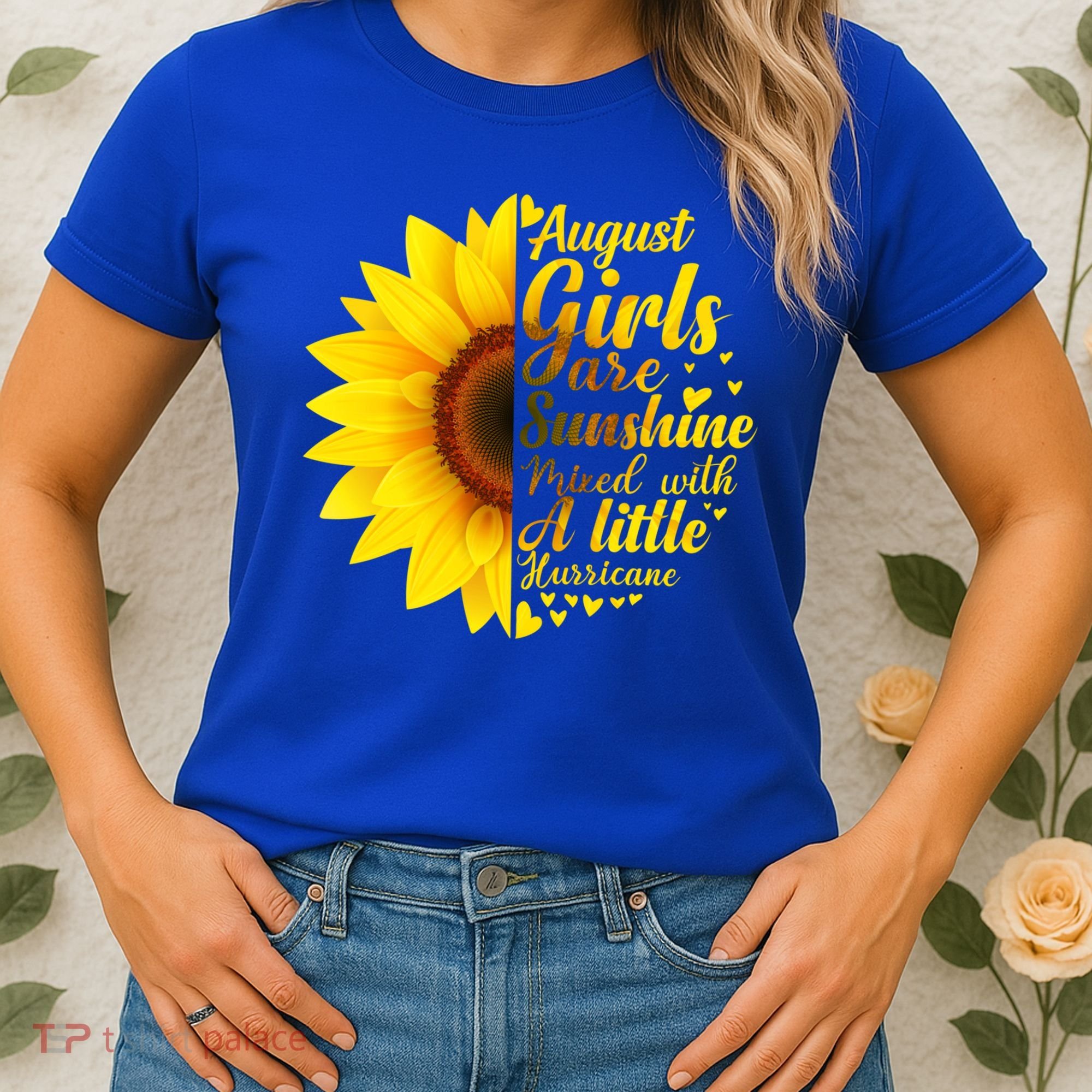 August Girls Sunshine Mixed Hurricane Gift Sunflower Birthday Gift Women's T-Shirt