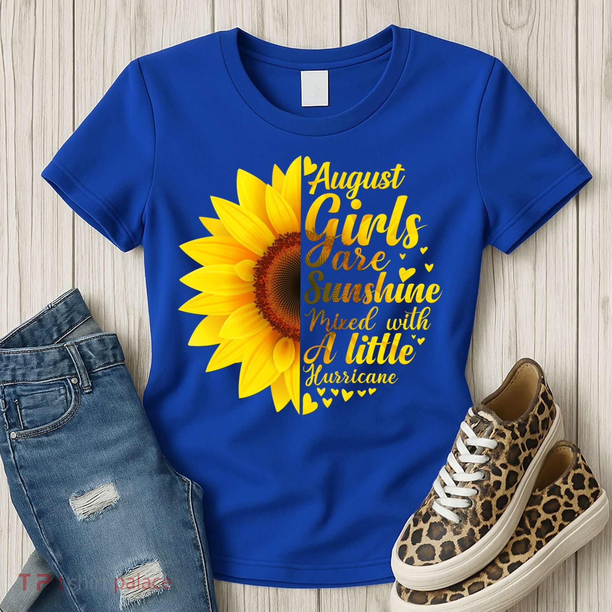 August Girls Sunshine Mixed Hurricane Gift Sunflower Birthday Gift Women's T-Shirt