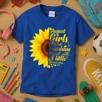 August Girls Sunshine Mixed Hurricane Gift Sunflower Birthday Gift Kids T-Shirt thumb 3