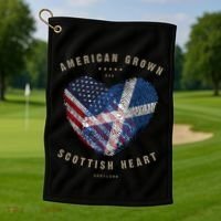 American Grown Scottish Heart Love Scotland Flag Gift Golf Towel thumb 1