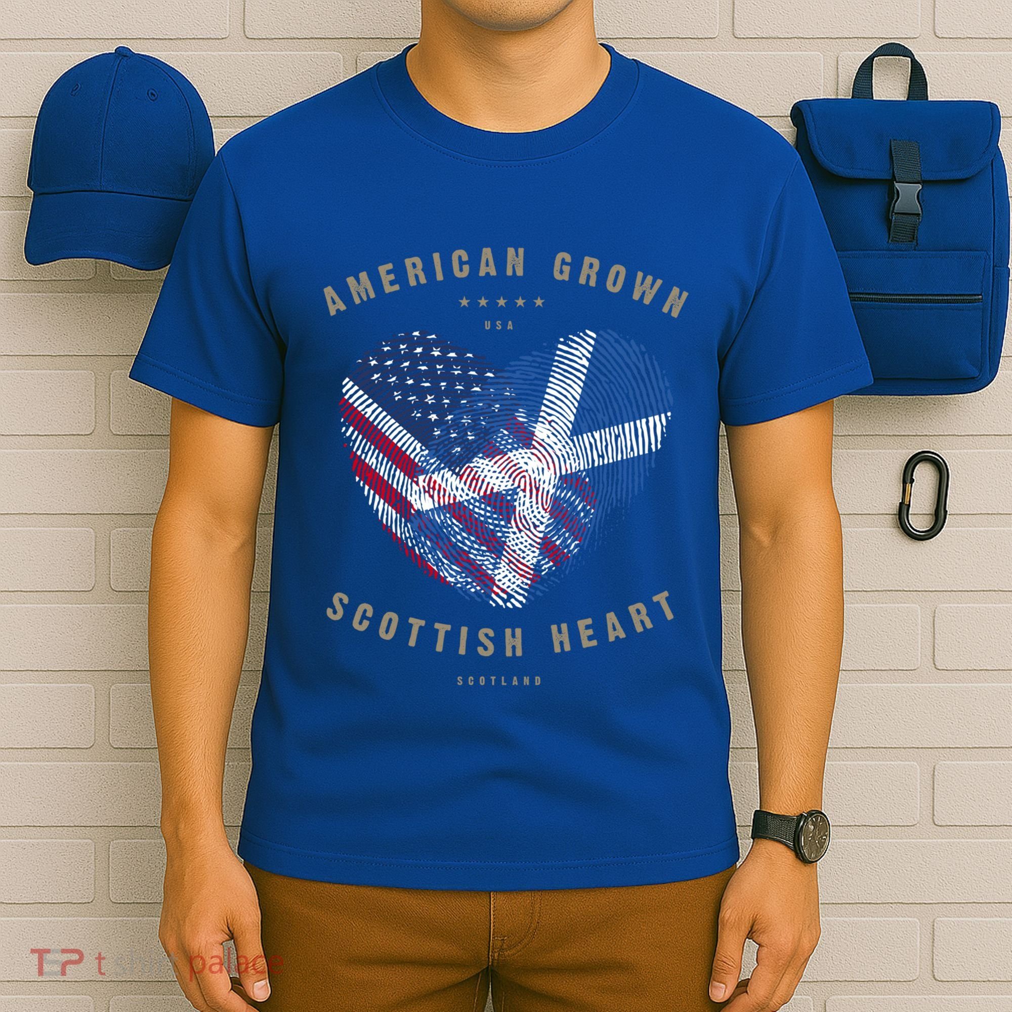 American Grown Scottish Heart Love Scotland Flag Gift T-Shirt