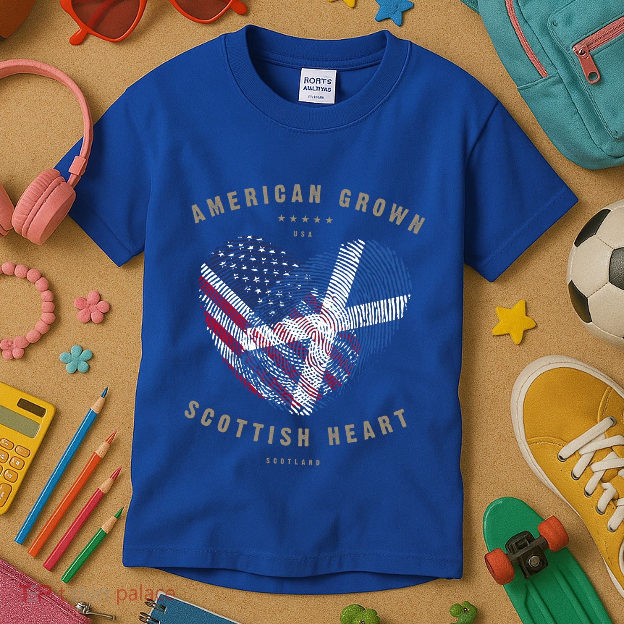 American Grown Scottish Heart Love Scotland Flag Gift Kids T-Shirt