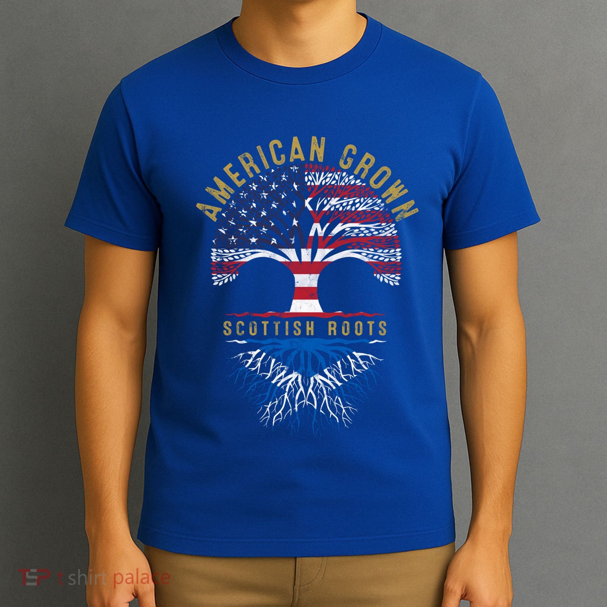 American Grown Scottish Roots Tree Flag Family Heritage Great Gift T-Shirt