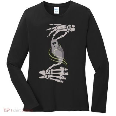 ASL Ghost Spooky Halloween For Deaf Community Women's Long Sleeve Shirt