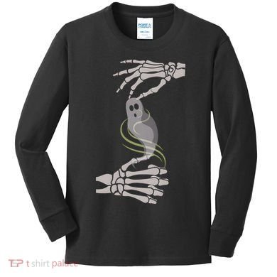 ASL Ghost Spooky Halloween For Deaf Community Kids Long Sleeve Shirt