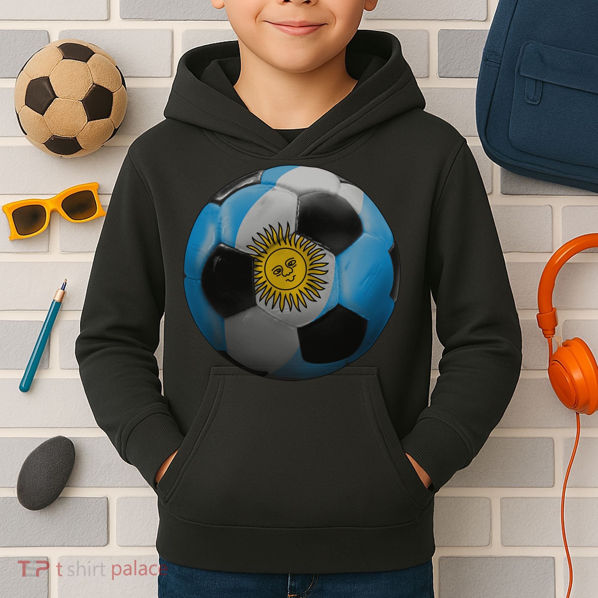 Argentina Glow Soccer Ball Logo Kids Hoodie