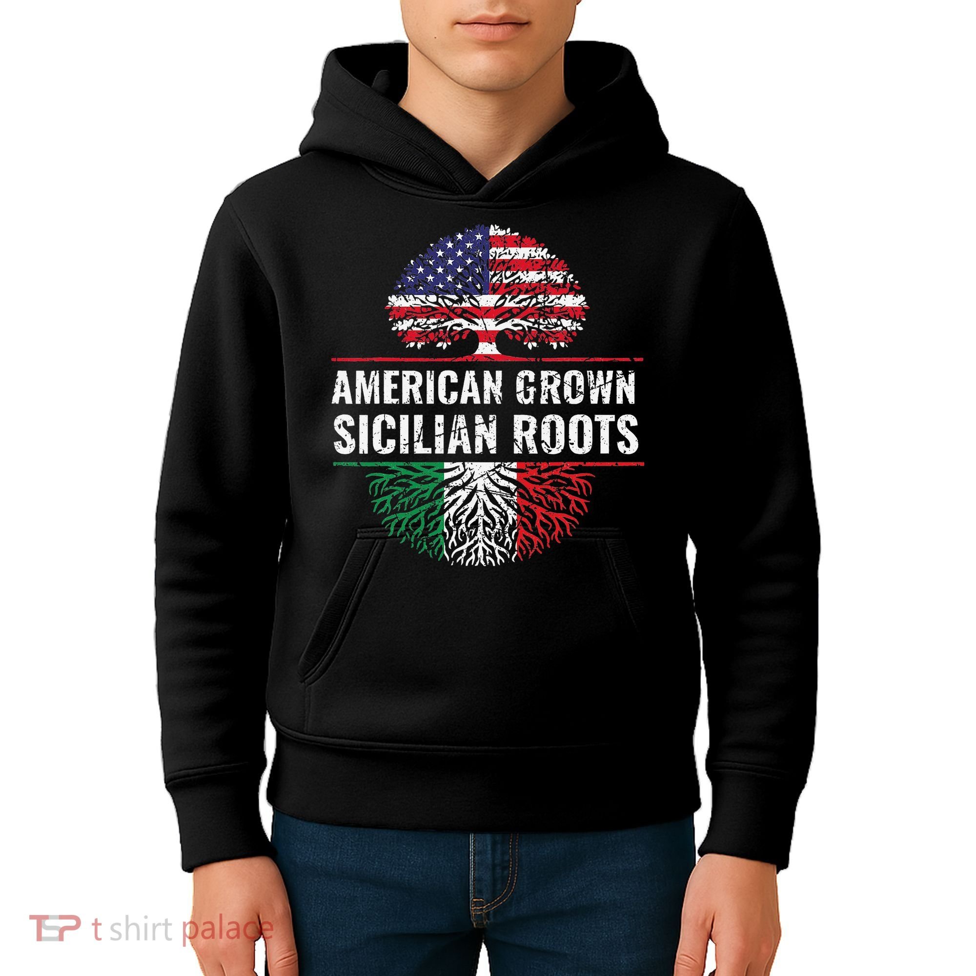 American Grown Sicilian Roots Gift Kids Hoodie