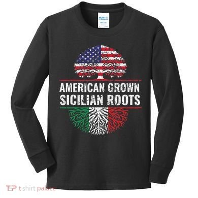 American Grown Sicilian Roots Gift Kids Long Sleeve Shirt