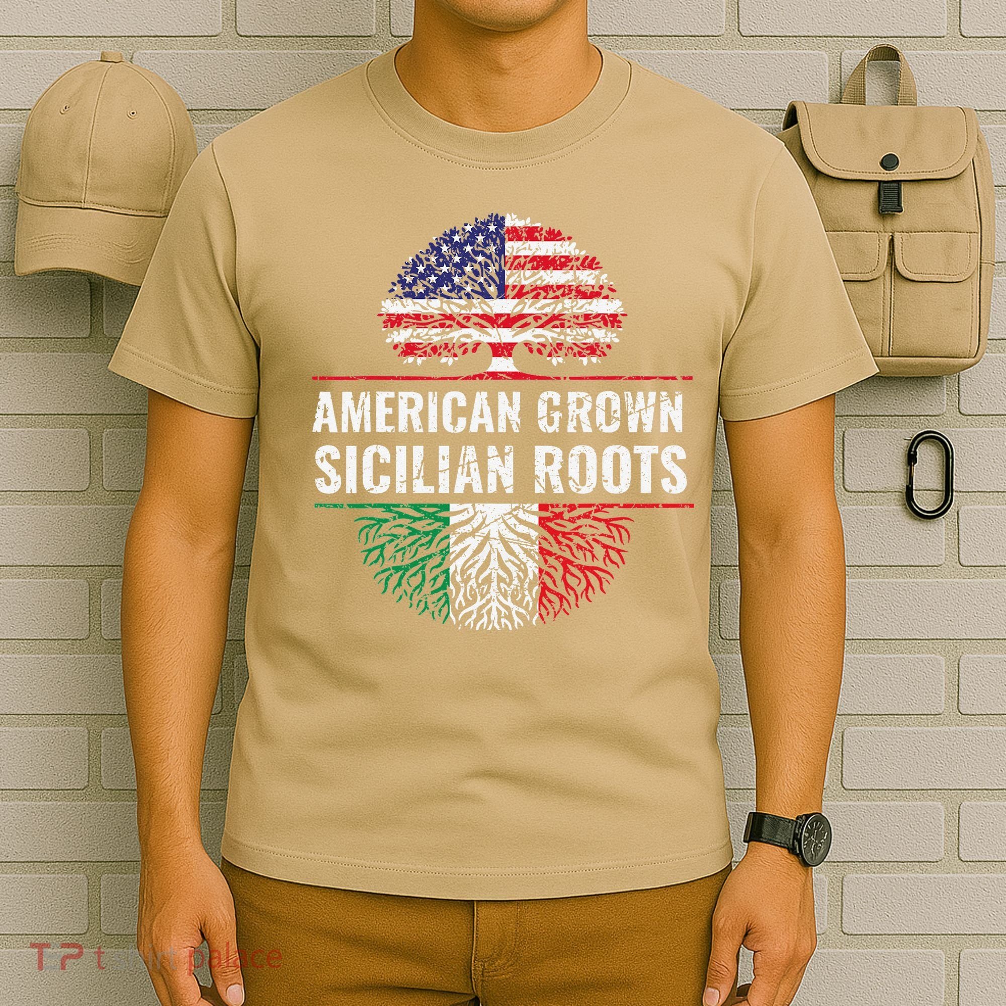 American Grown Sicilian Roots Gift T-Shirt