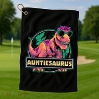 Auntiesaurus Gift T Rex Auntie Saurus Dinosaur Aunt Great Gift Golf Towel thumb 1