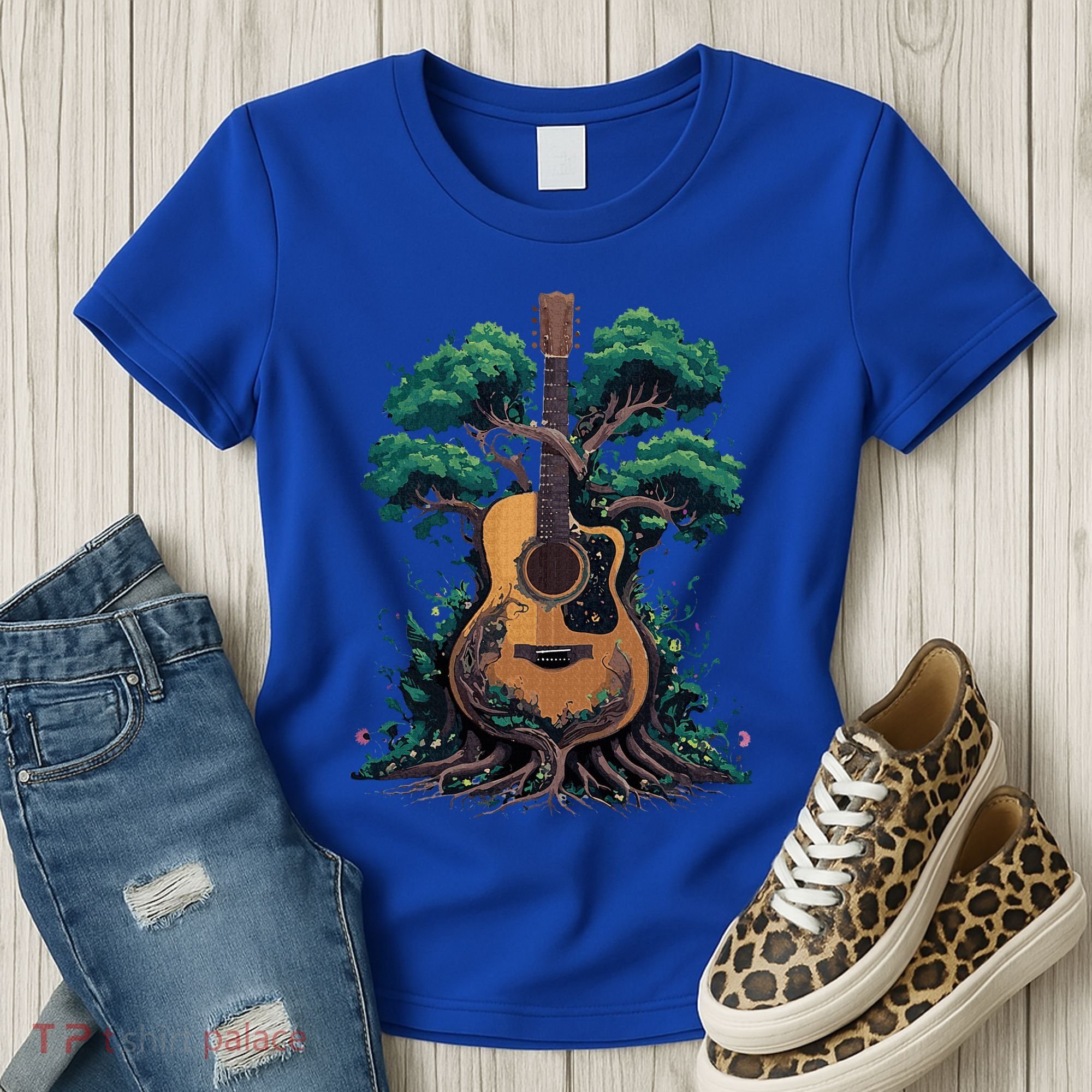 Acoustic Guitar Tree Musician Guitarist Women's T-Shirt
