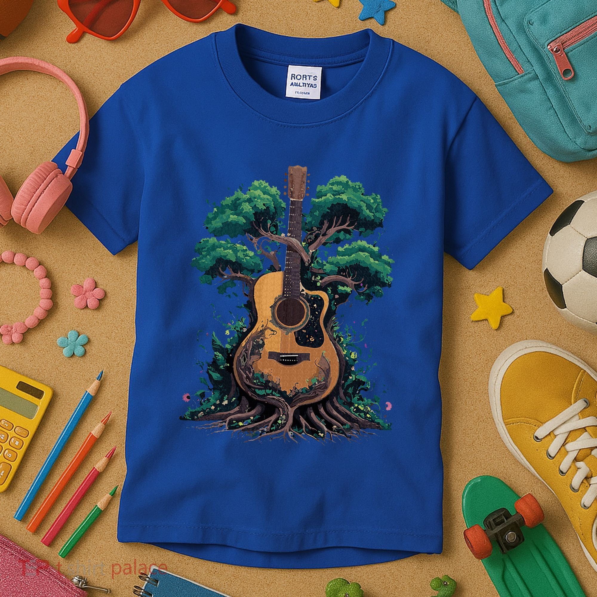 Acoustic Guitar Tree Musician Guitarist Kids T-Shirt