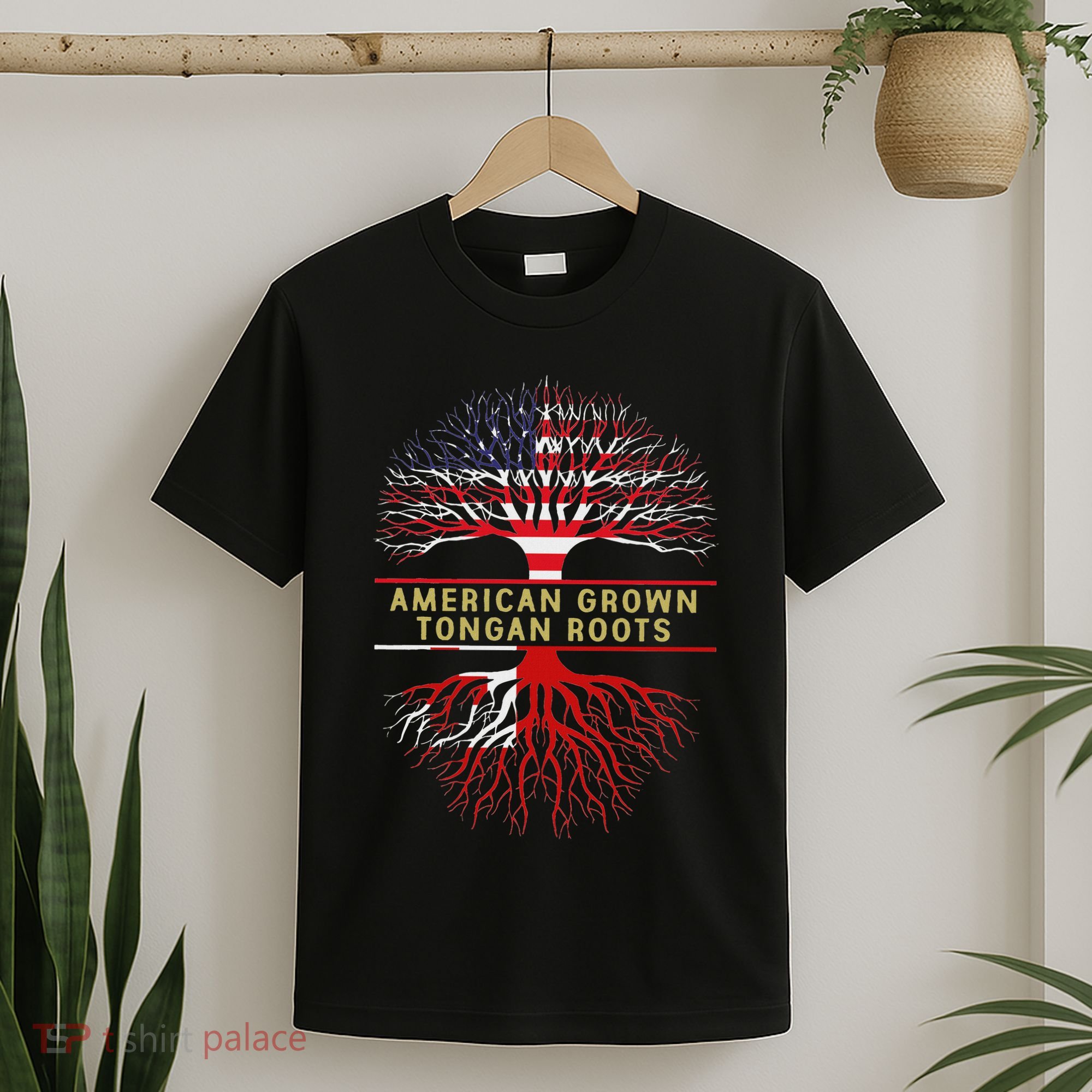 American Grown Tongan Roots America Tonga Tree Flag T-Shirt