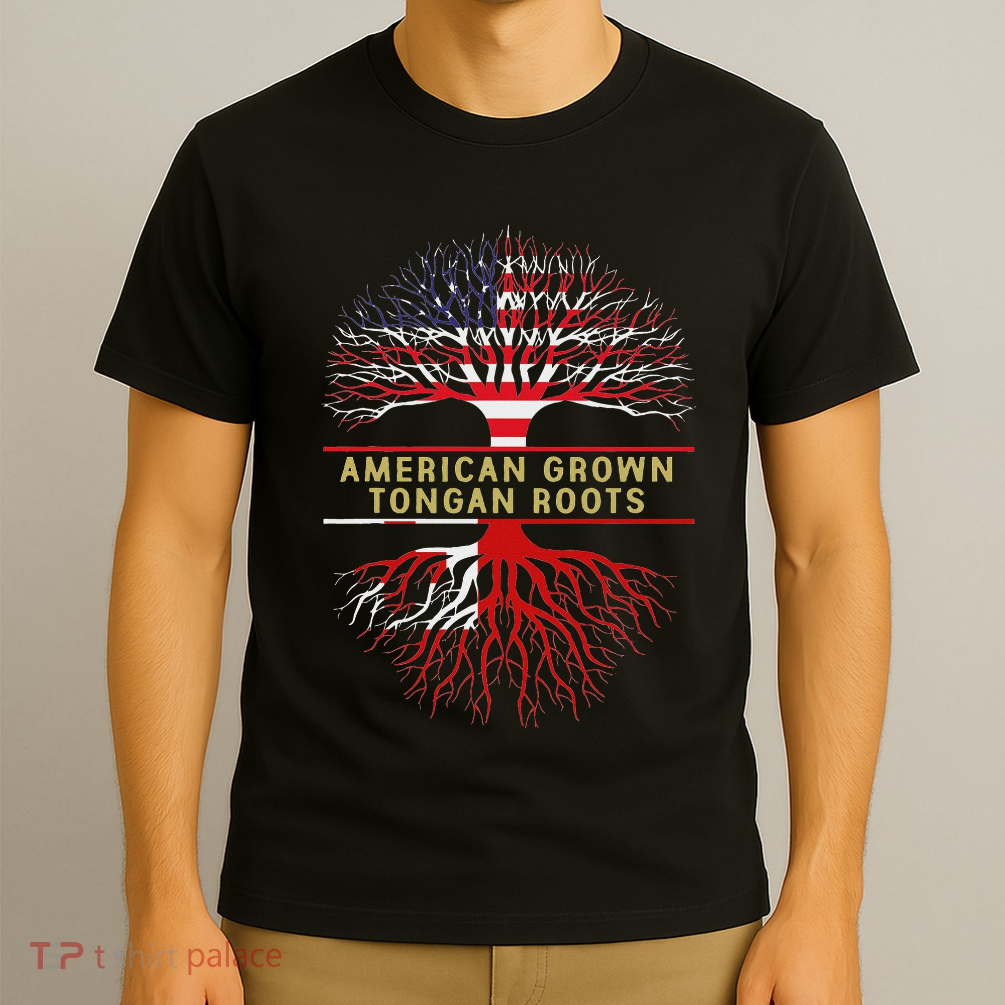 American Grown Tongan Roots America Tonga Tree Flag T-Shirt