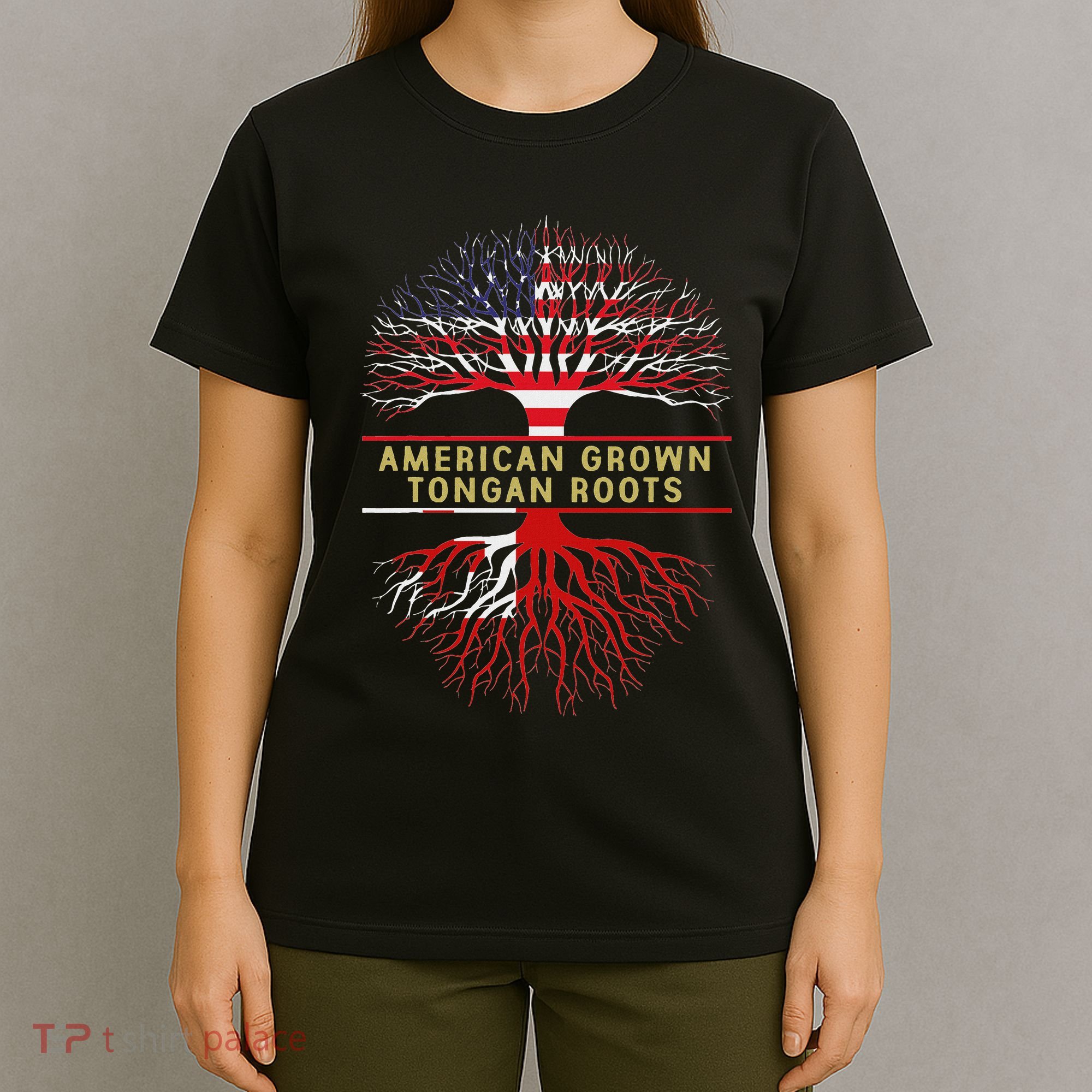 American Grown Tongan Roots America Tonga Tree Flag T-Shirt