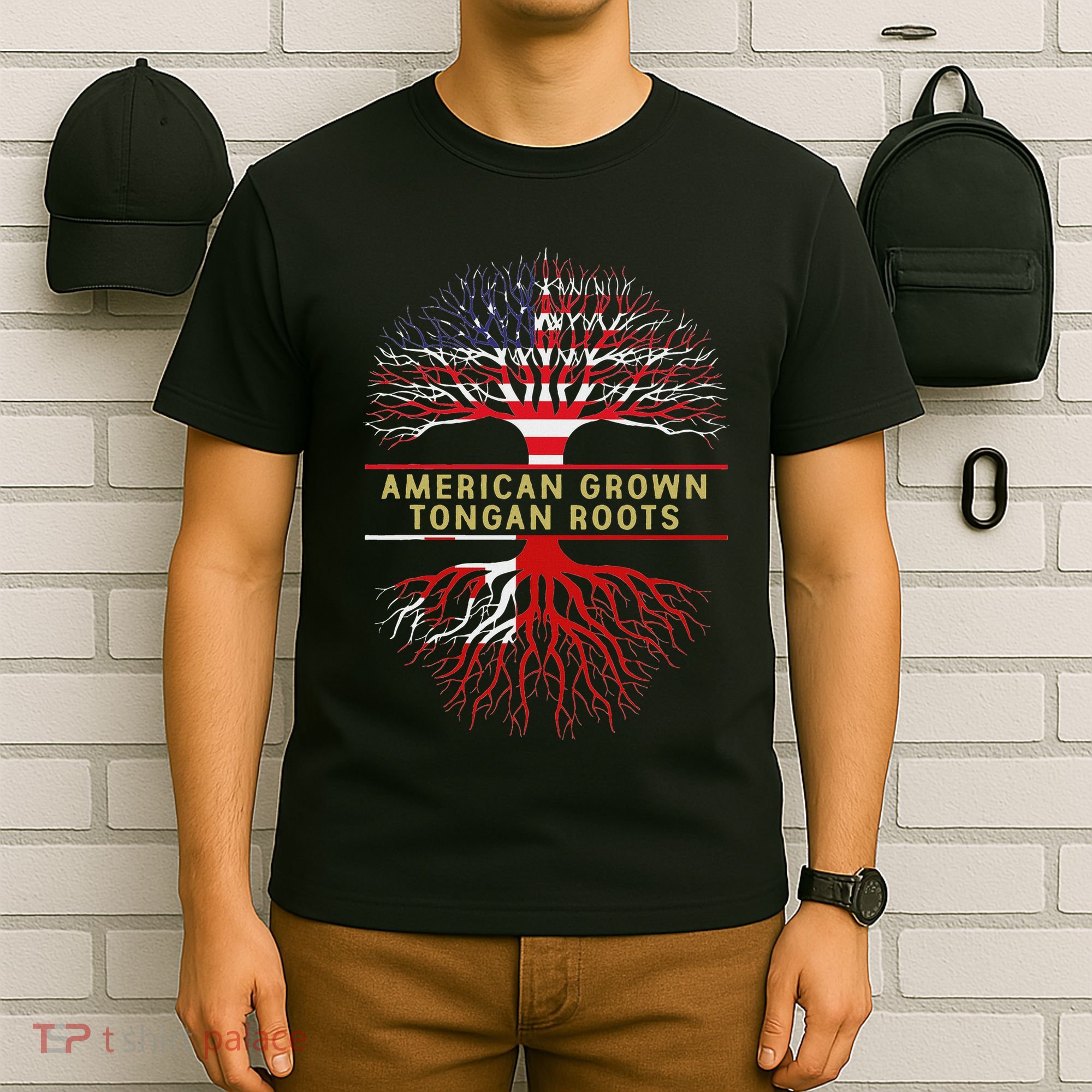 American Grown Tongan Roots America Tonga Tree Flag T-Shirt