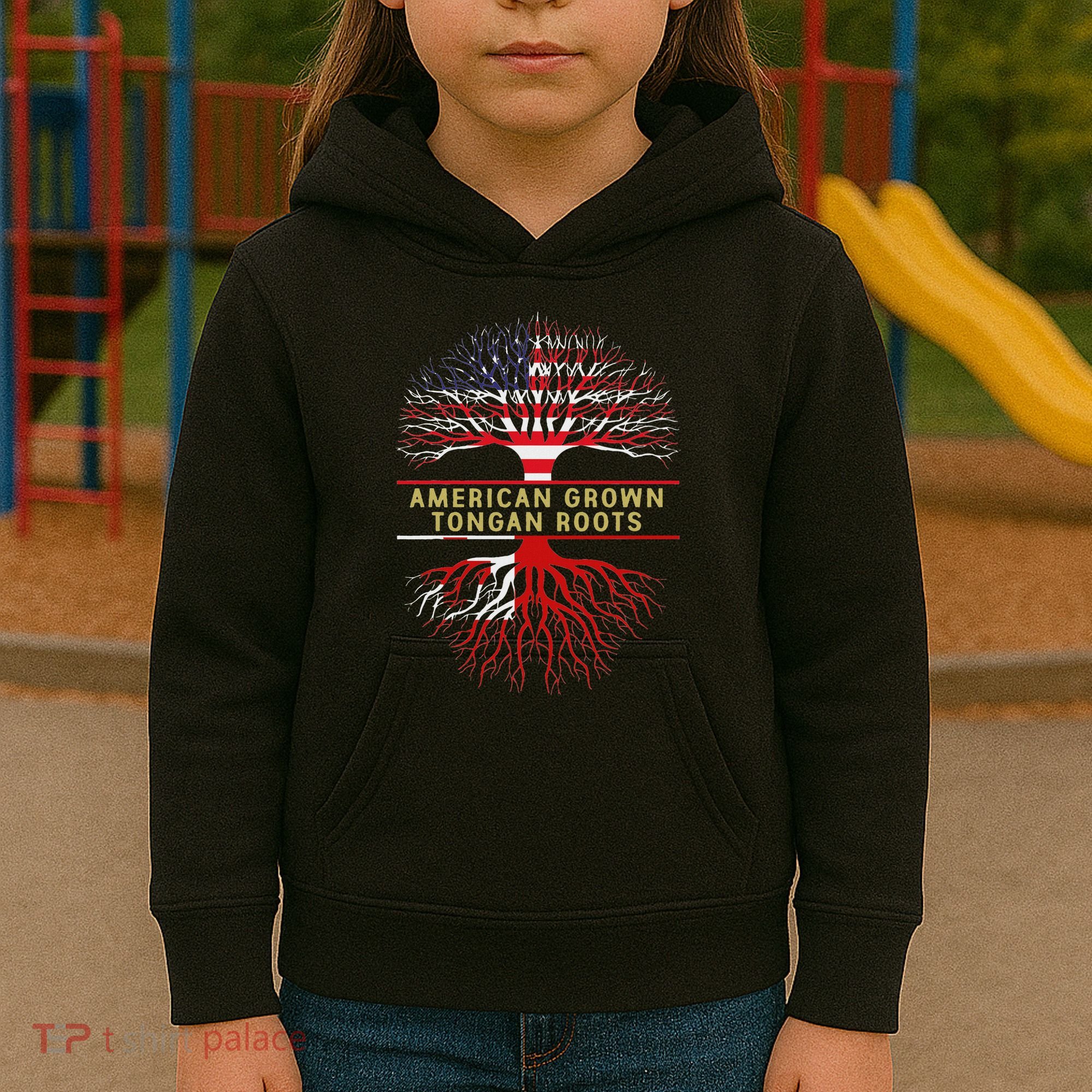 American Grown Tongan Roots America Tonga Tree Flag Kids Hoodie