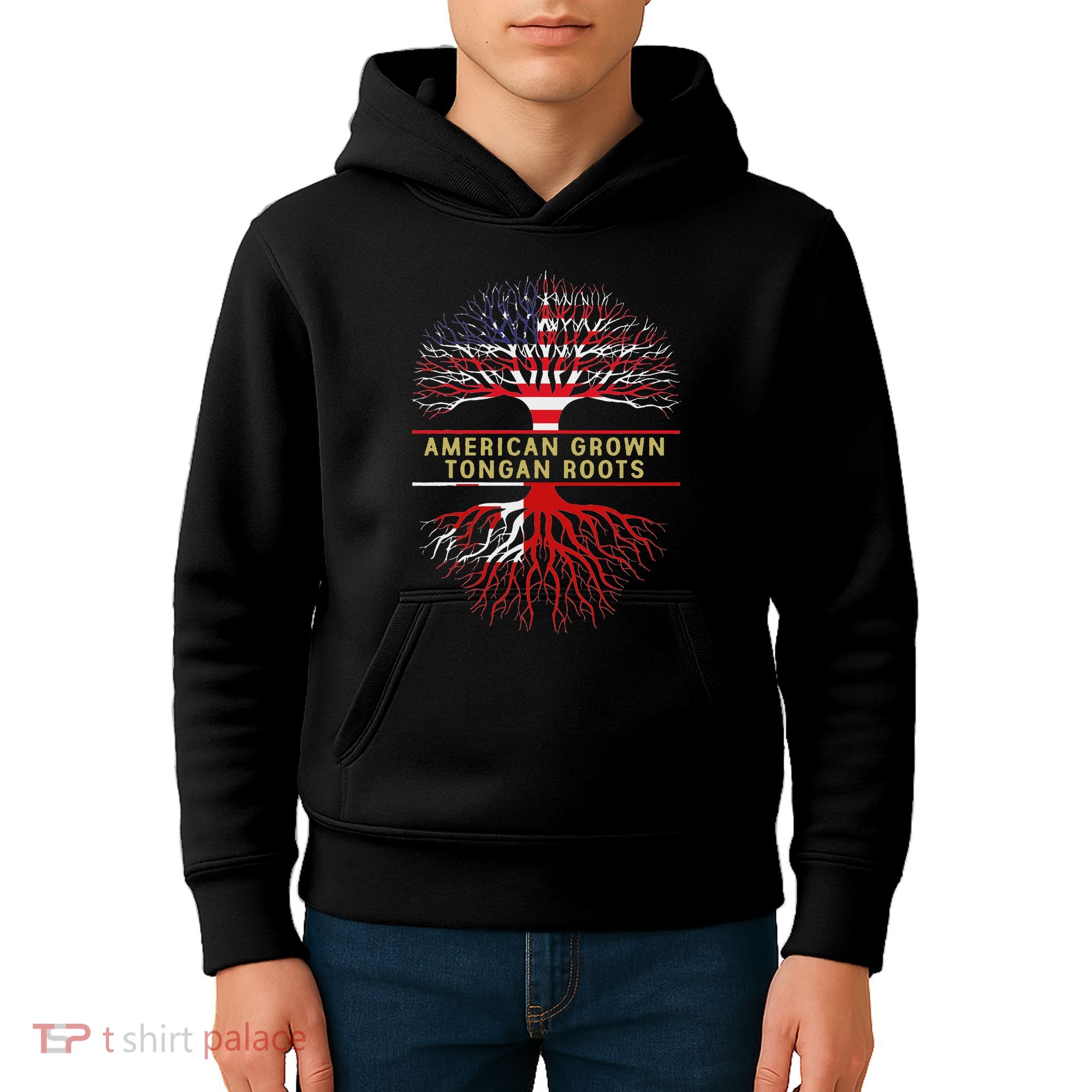 American Grown Tongan Roots America Tonga Tree Flag Kids Hoodie