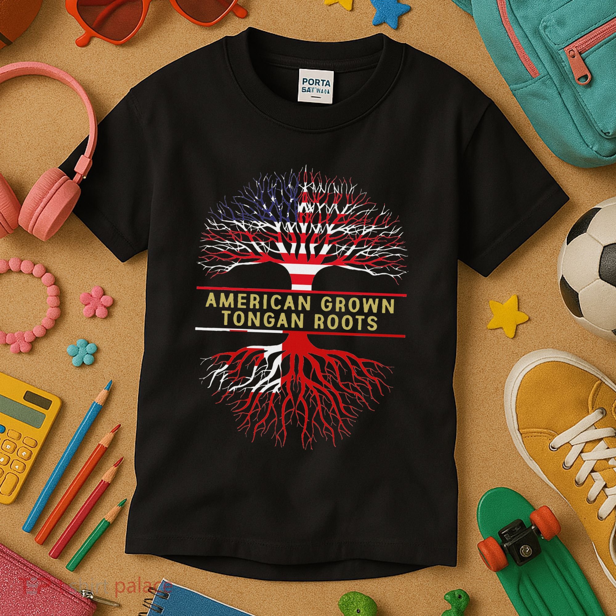 American Grown Tongan Roots America Tonga Tree Flag Kids T-Shirt