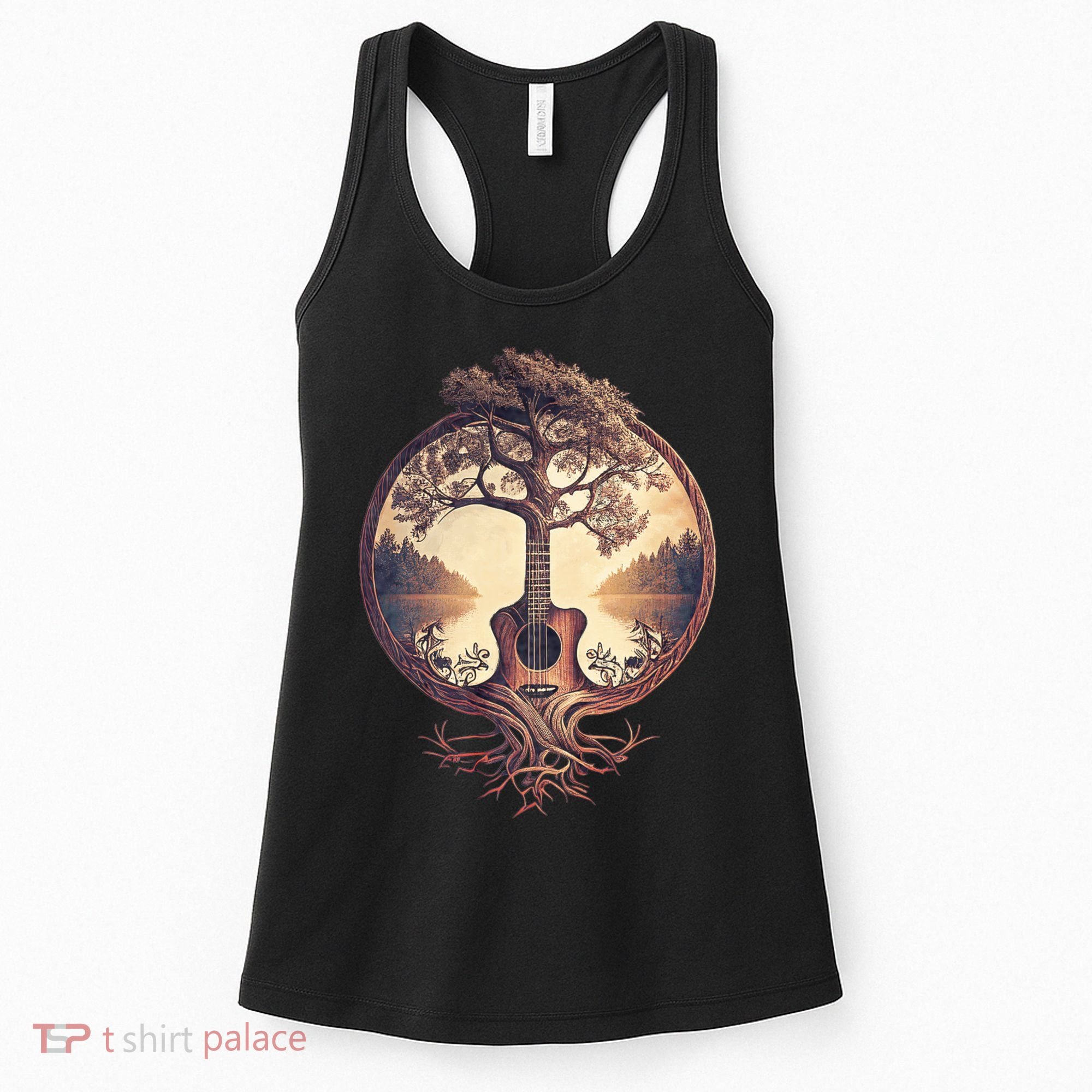 Acoustic Guitar Tree By The Lake Guitarist Nature Women's Tank Top