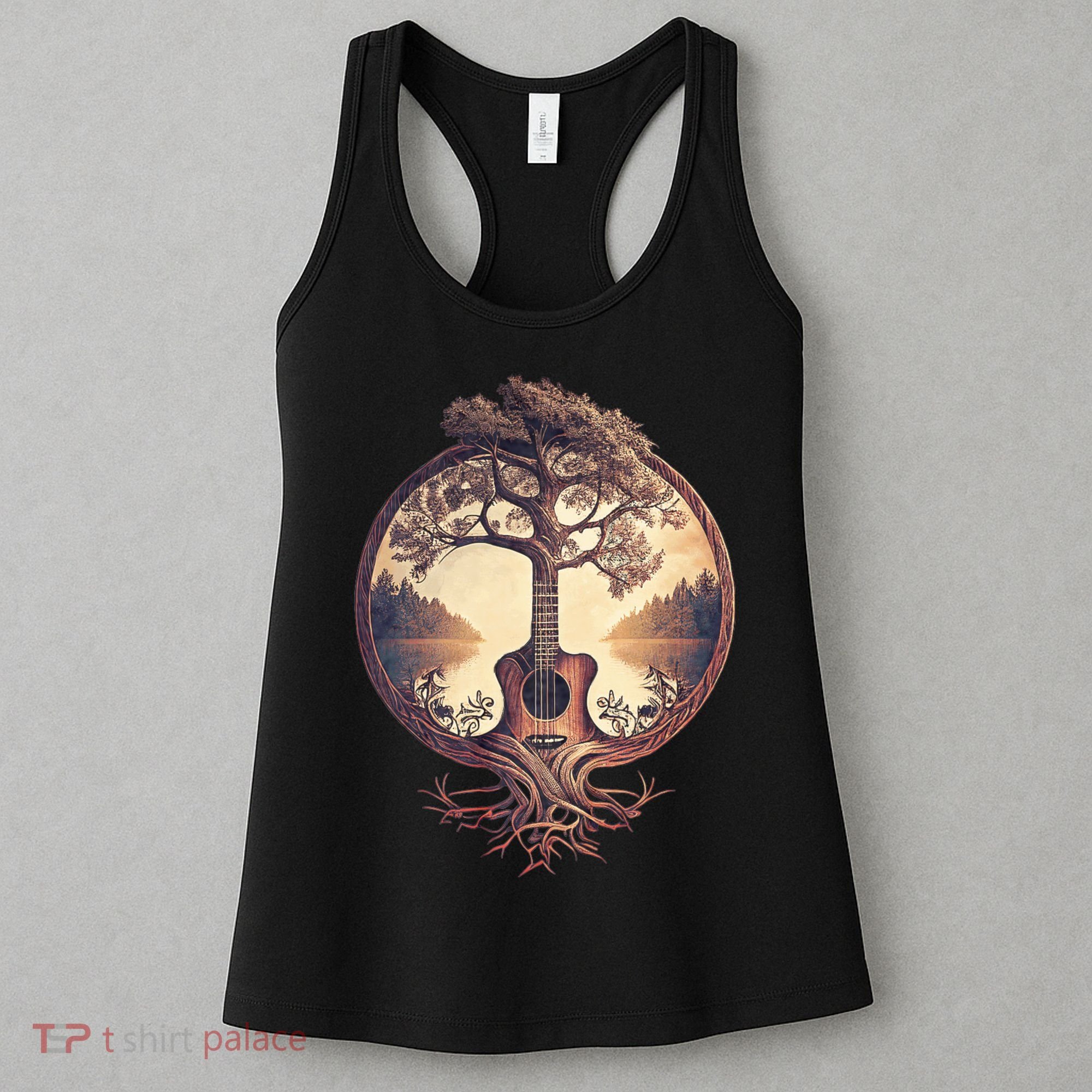 Acoustic Guitar Tree By The Lake Guitarist Nature Women's Tank Top