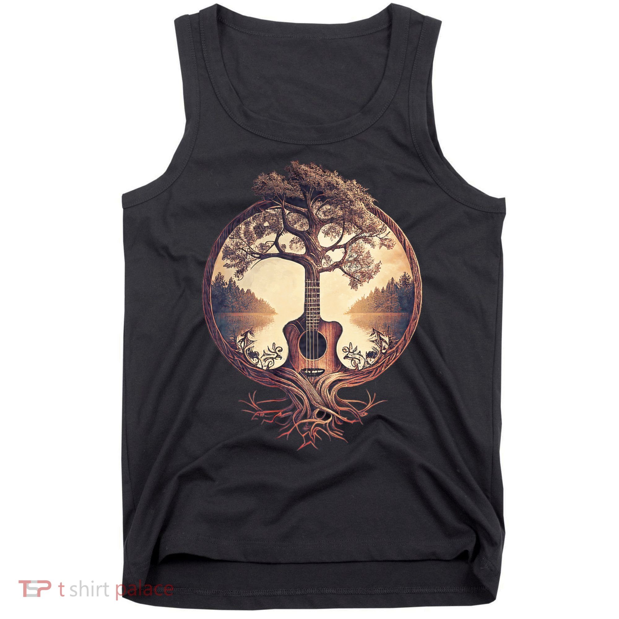 Acoustic Guitar Tree By The Lake Guitarist Nature Tank Top