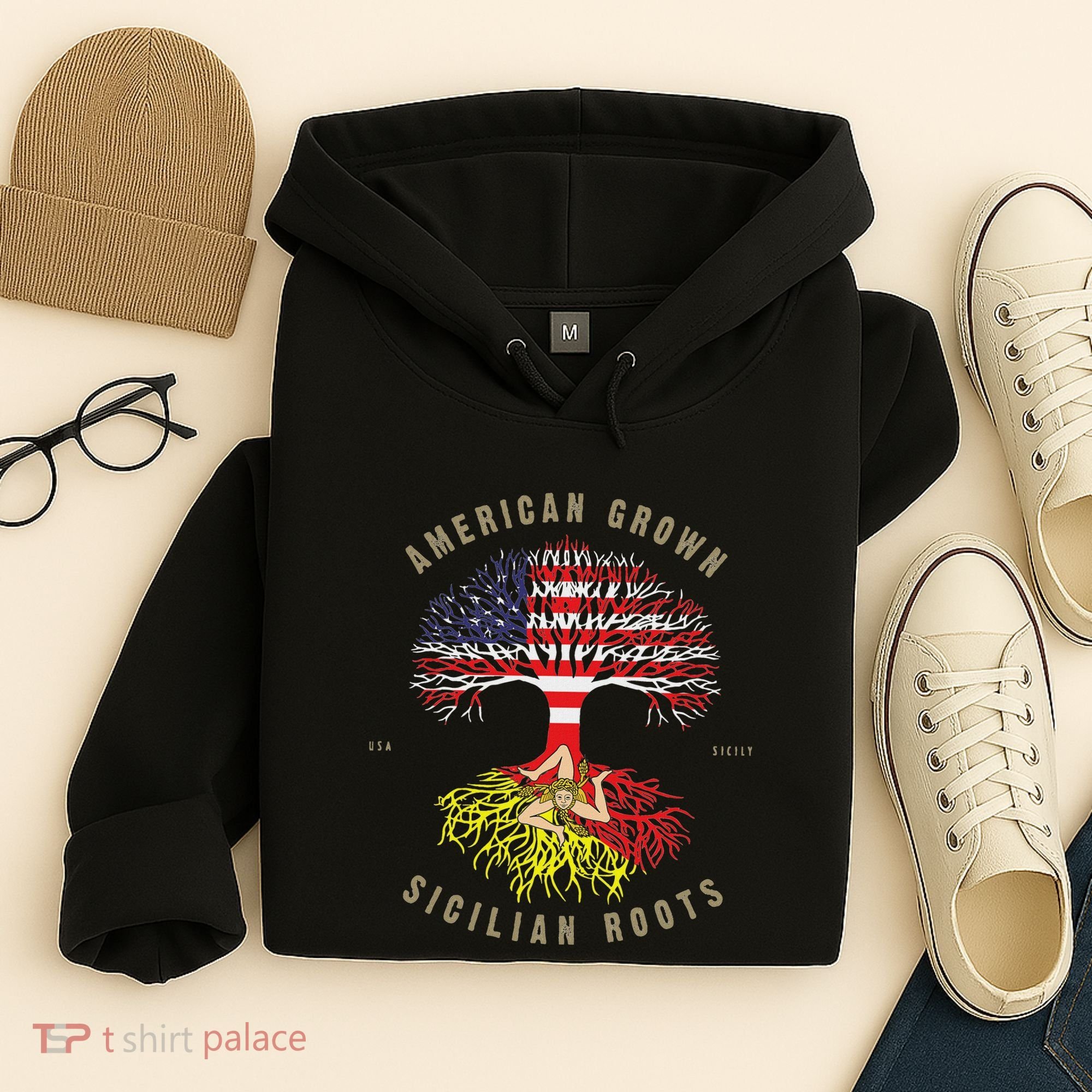 American Grown With Sicilian Roots Sicily Malta Hoodie