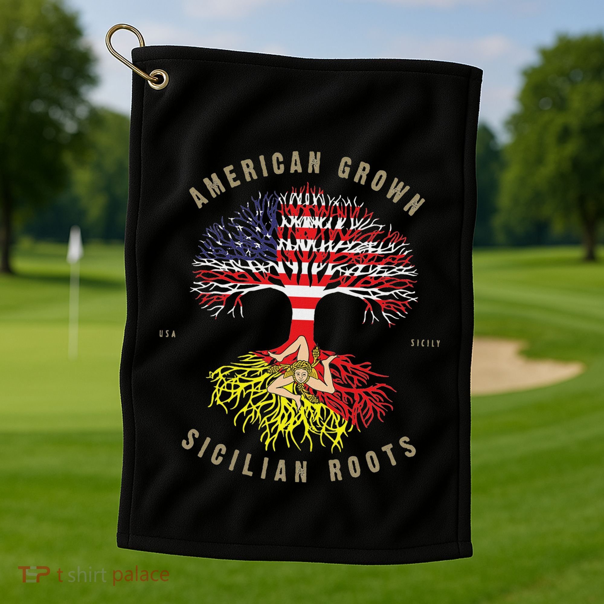 American Grown With Sicilian Roots Sicily Malta Golf Towel