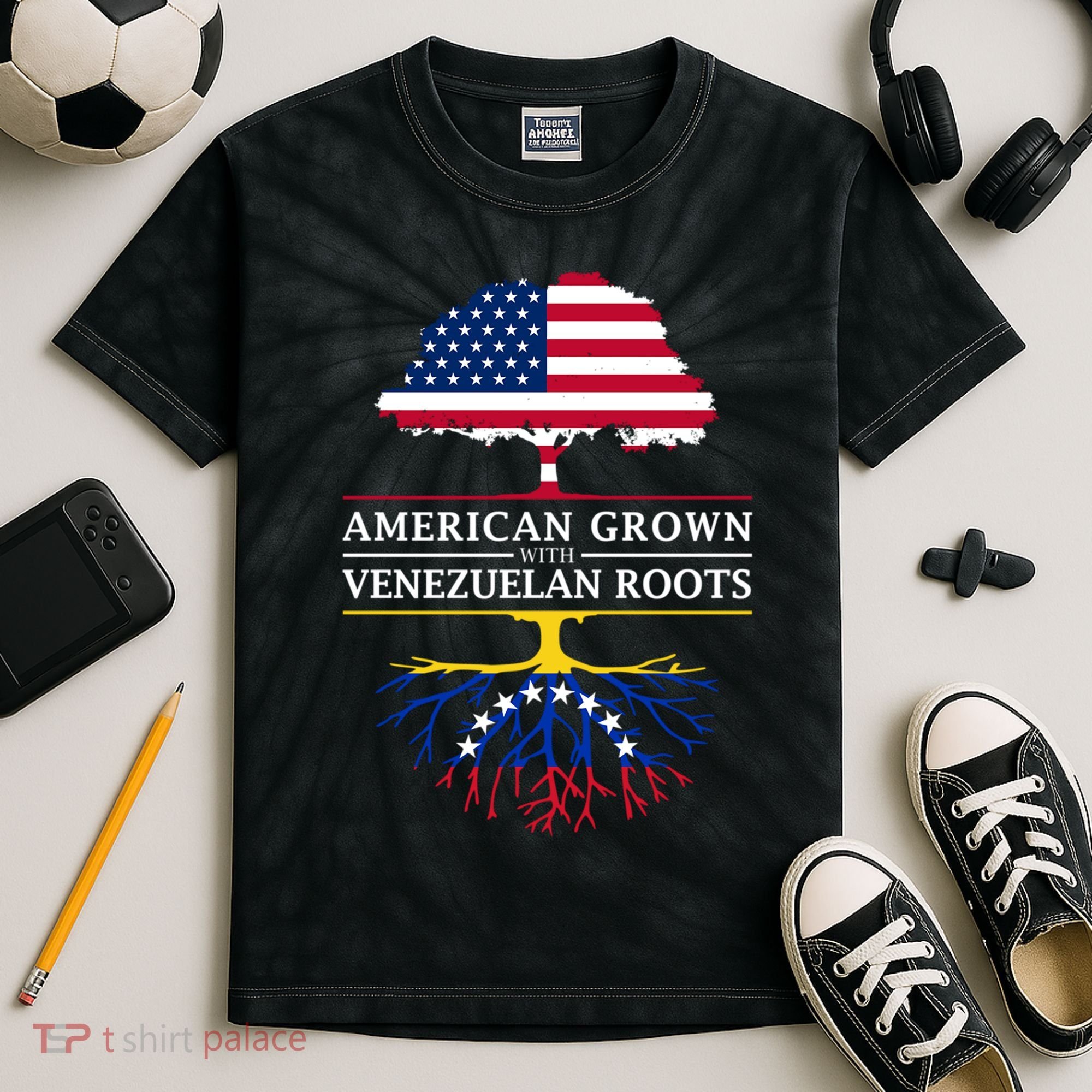 American Grown With Venezuelan Roots Kids Tie-Dye T-Shirt