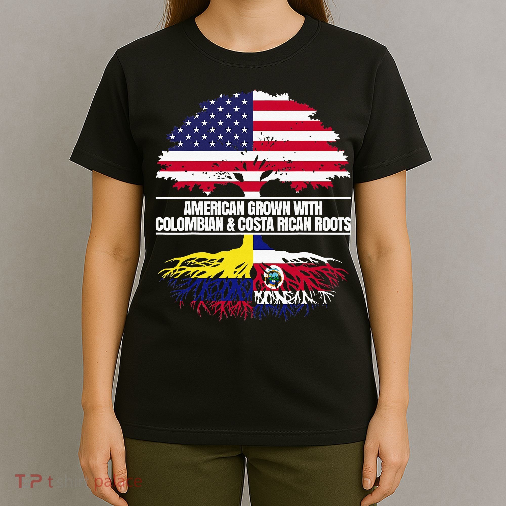 American Grown With Flag Heritage Colombia Costa Rica Roots T-Shirt
