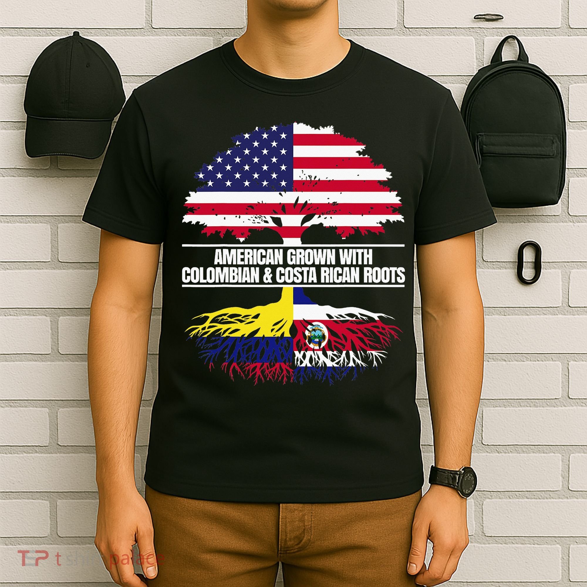 American Grown With Flag Heritage Colombia Costa Rica Roots T-Shirt