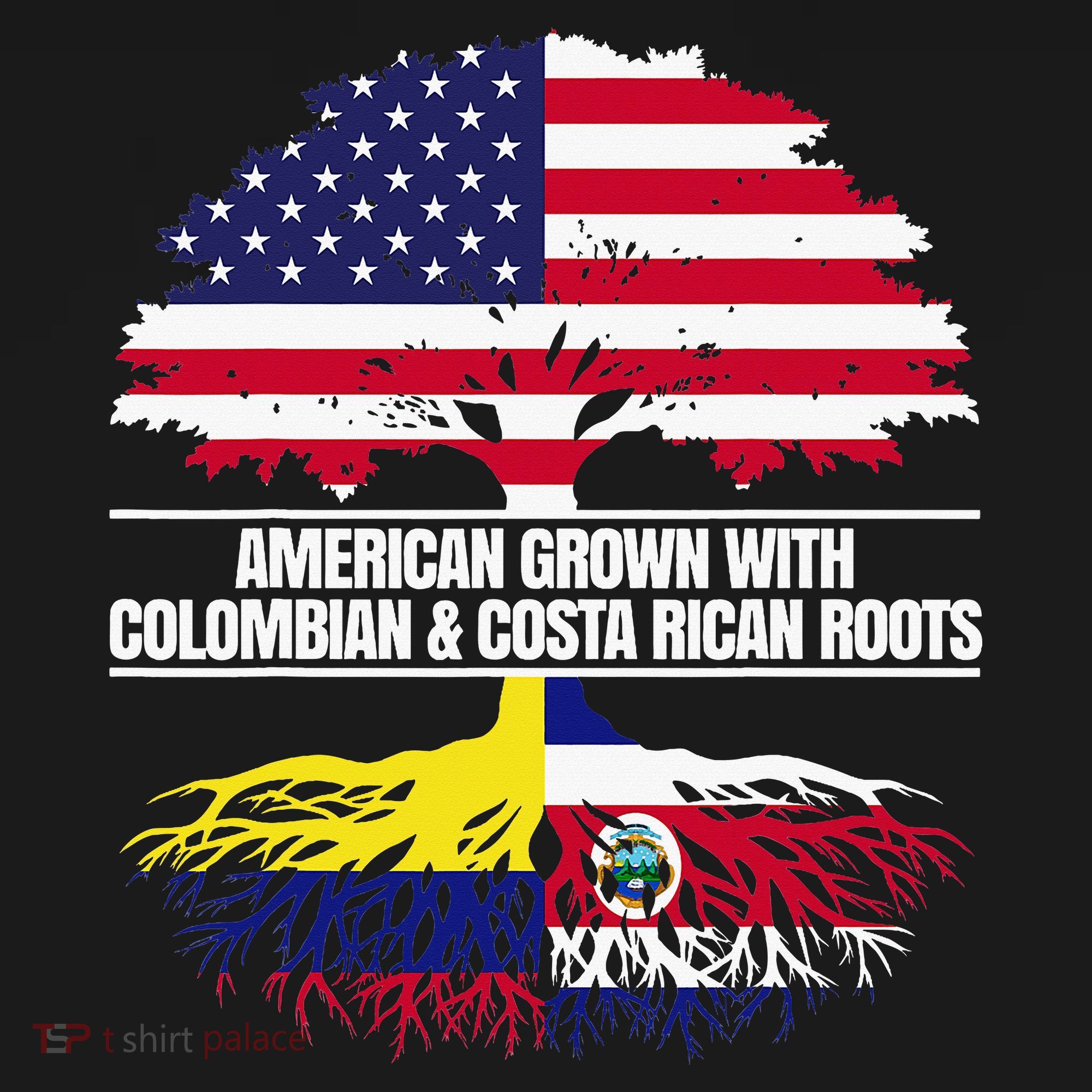 American Grown With Flag Heritage Colombia Costa Rica Roots T-Shirt