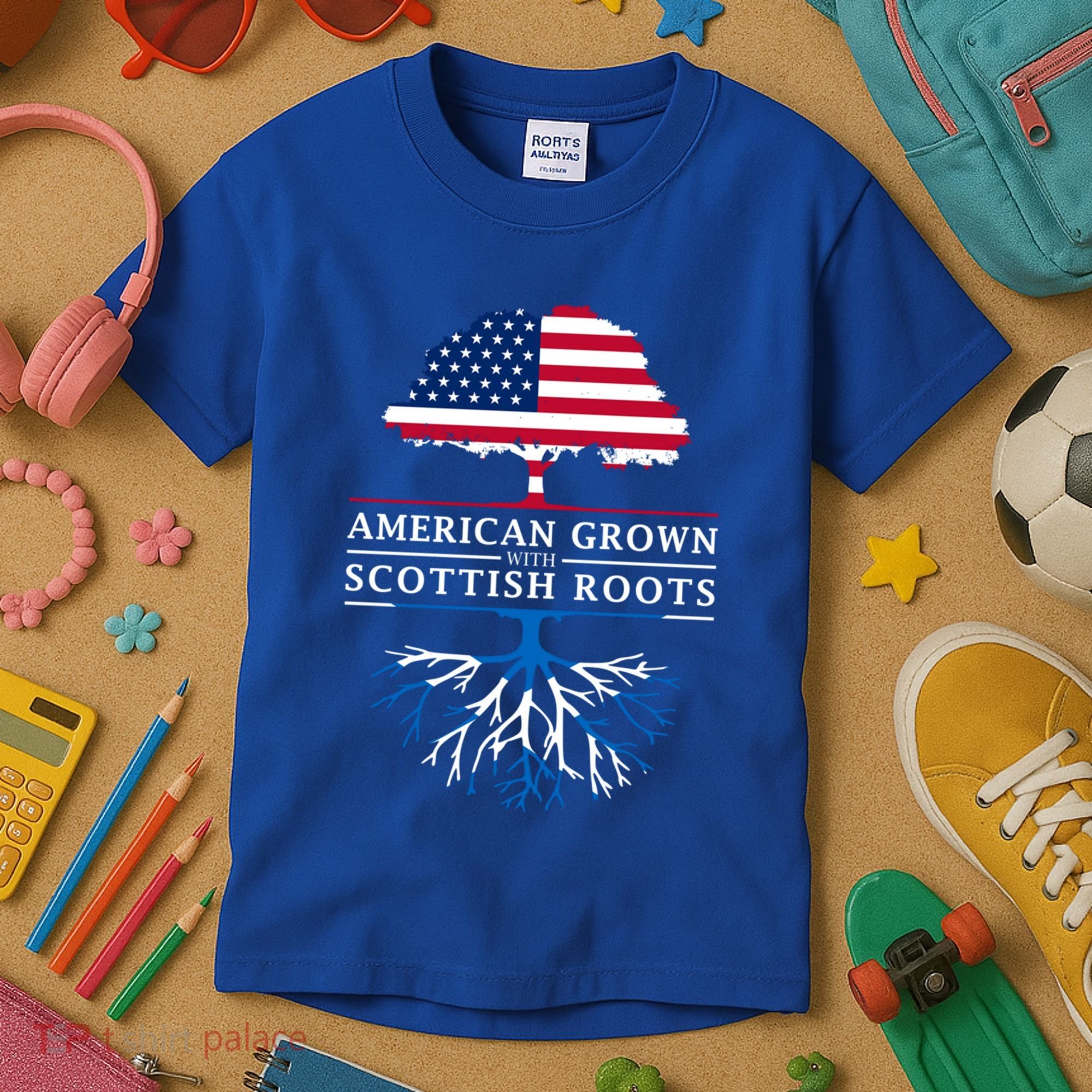 American Grown With Scottish Roots Gift Scotland Gift Kids T-Shirt