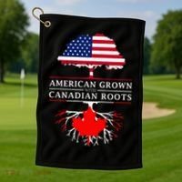 American Grown With Canadian Roots Canada Golf Towel thumb 1