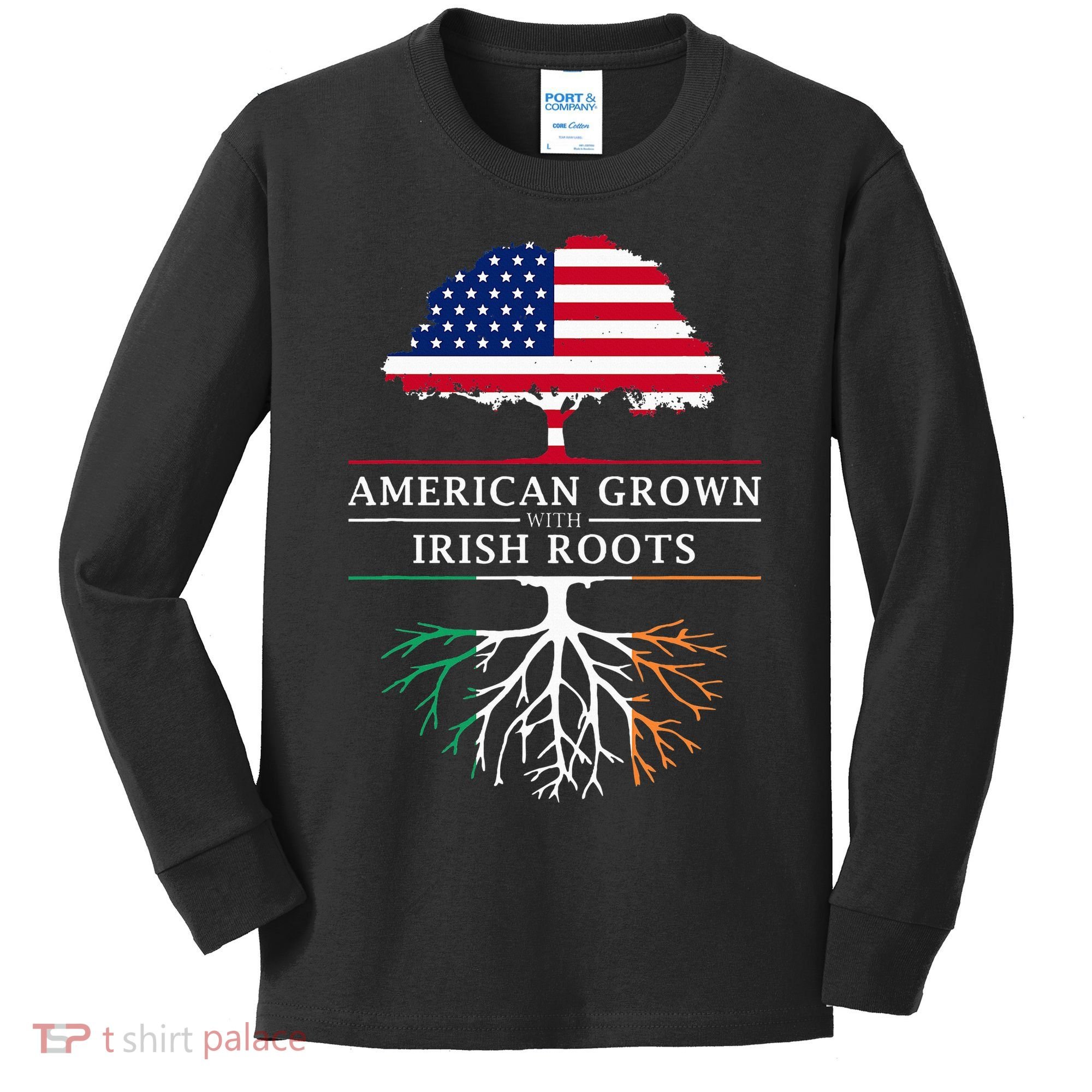 American Grown with Irish Roots Ireland Kids Long Sleeve Shirt