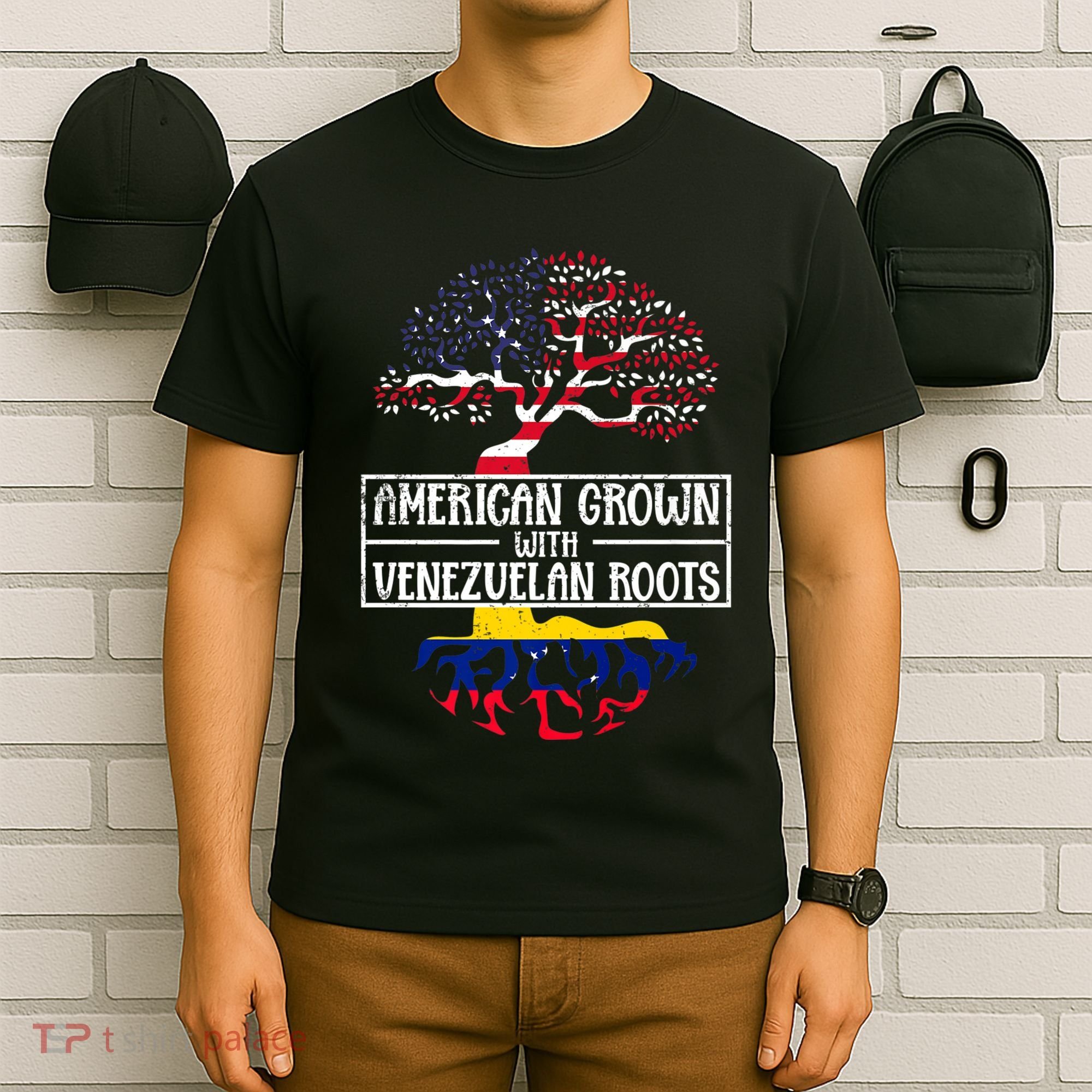 American Grown With Venezuelan Roots Usa Flag Venezuela T-Shirt