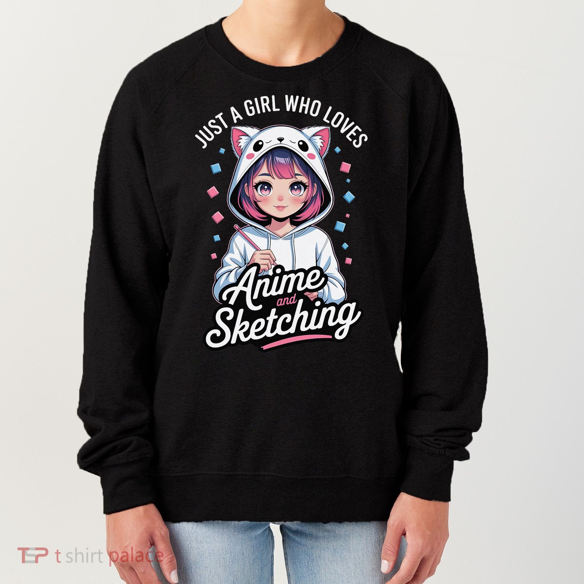 Anime Girl With Cat Ears Holding Marker Women's Sweatshirt