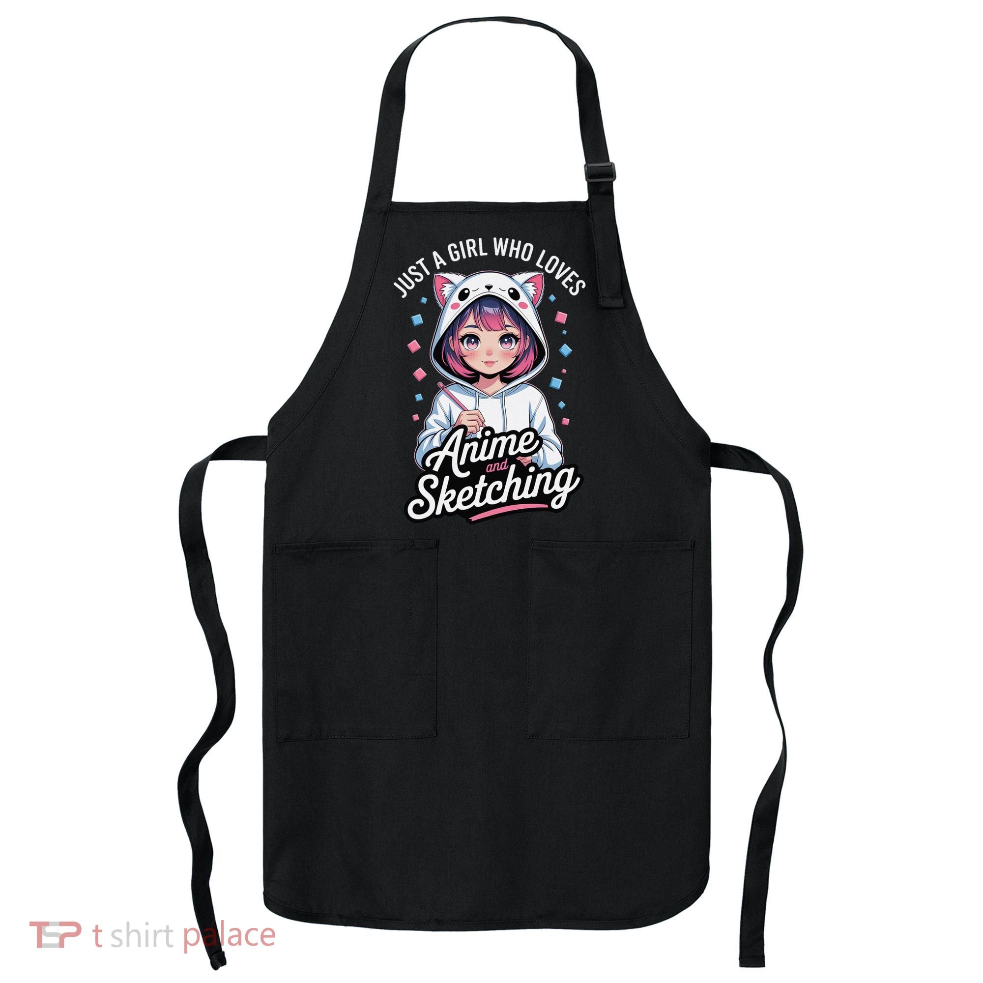 Anime Girl With Cat Ears Holding Marker Apron