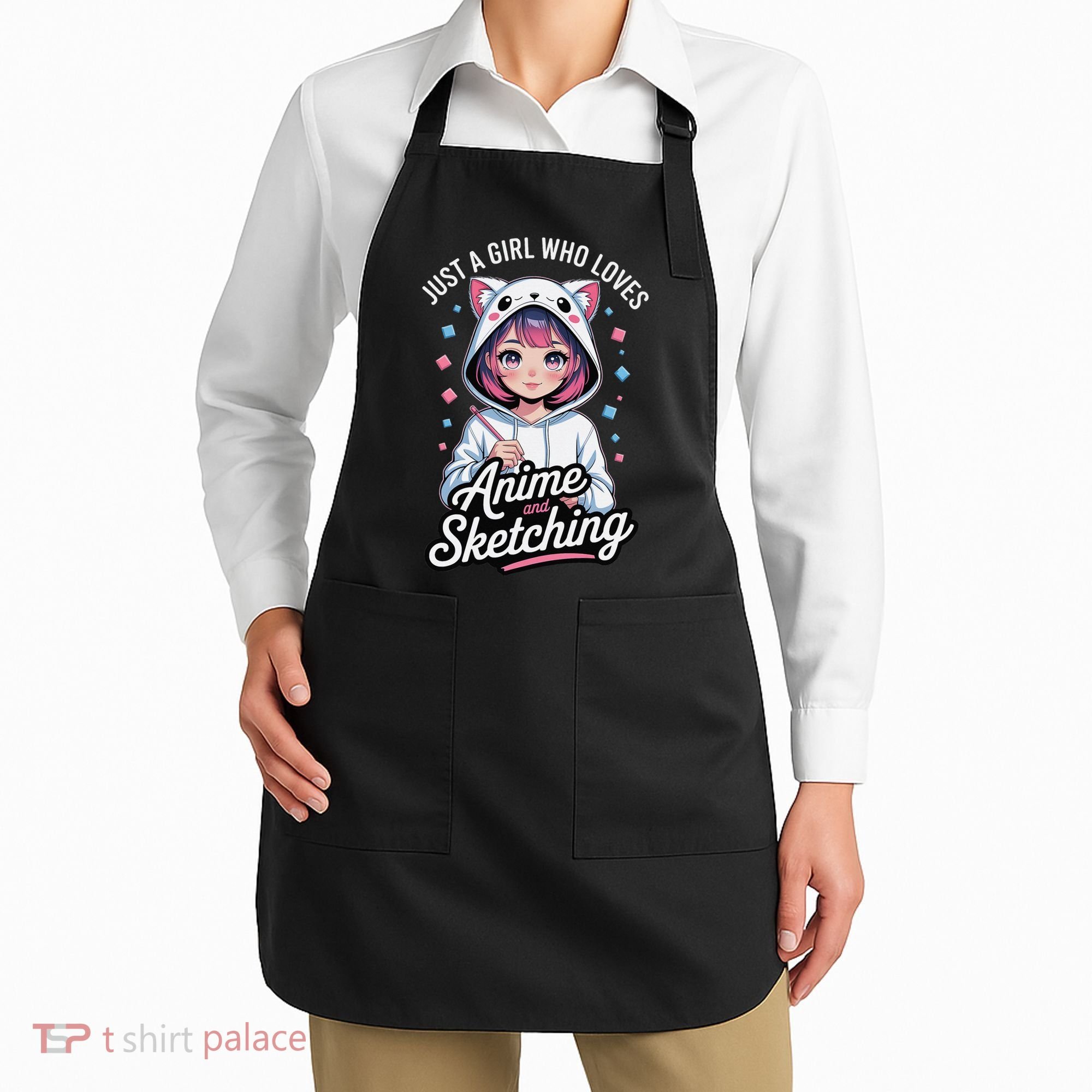 Anime Girl With Cat Ears Holding Marker Apron