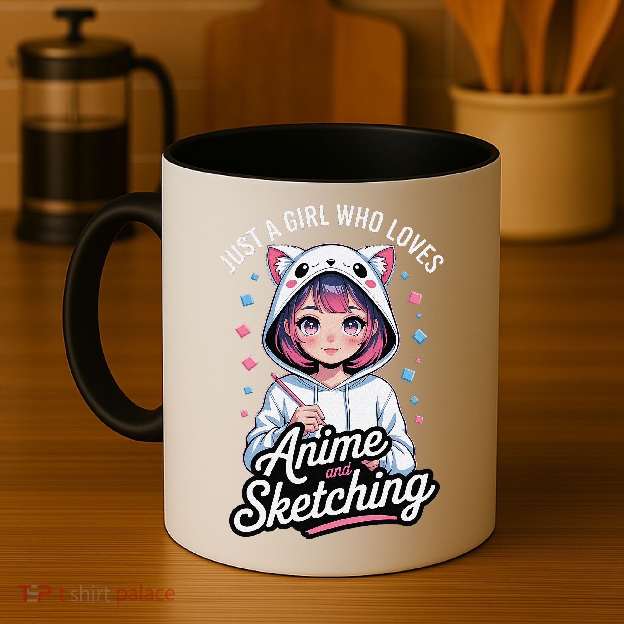Anime Girl With Cat Ears Holding Marker Coffee Mug