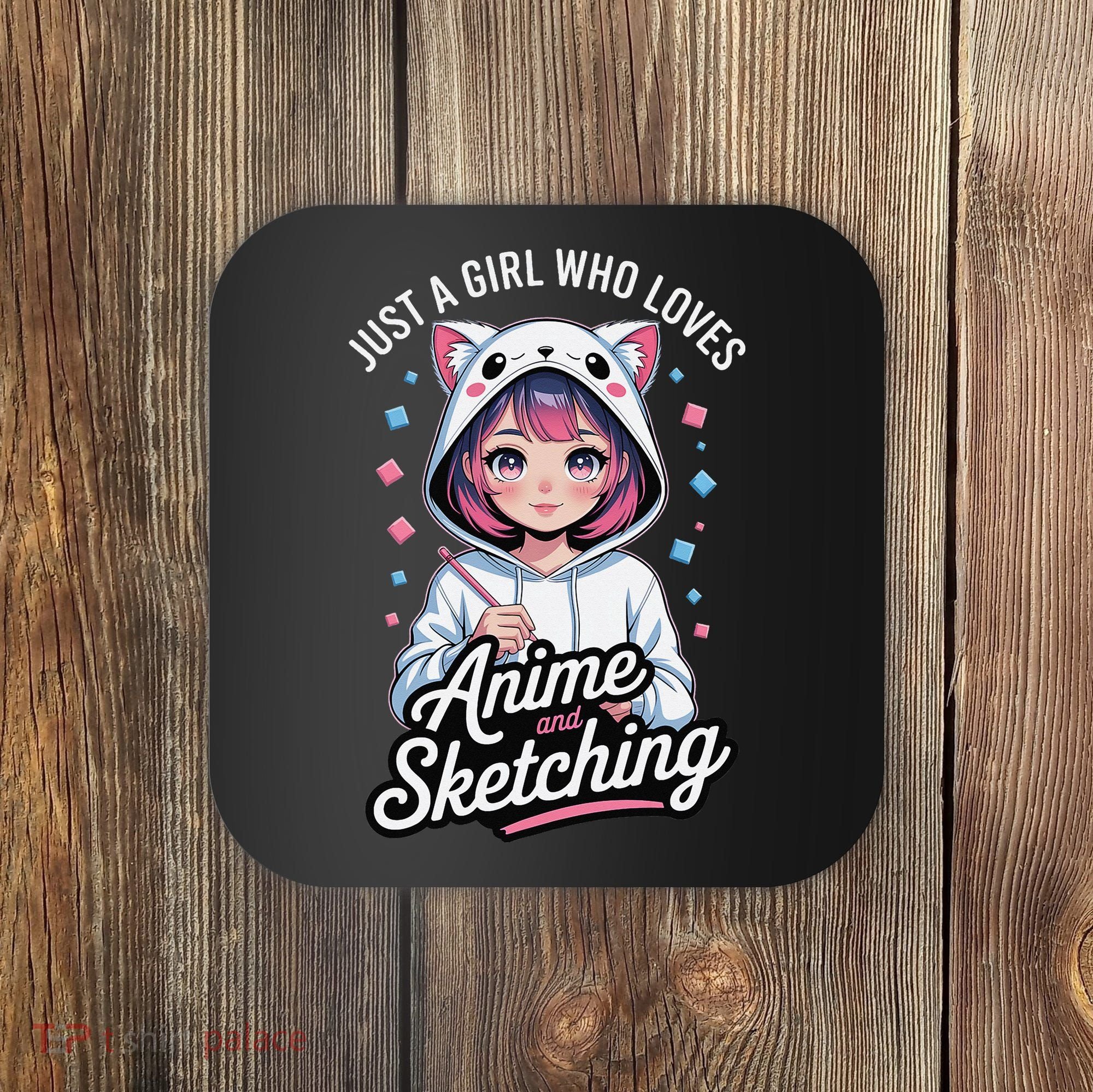 Anime Girl With Cat Ears Holding Marker Coaster