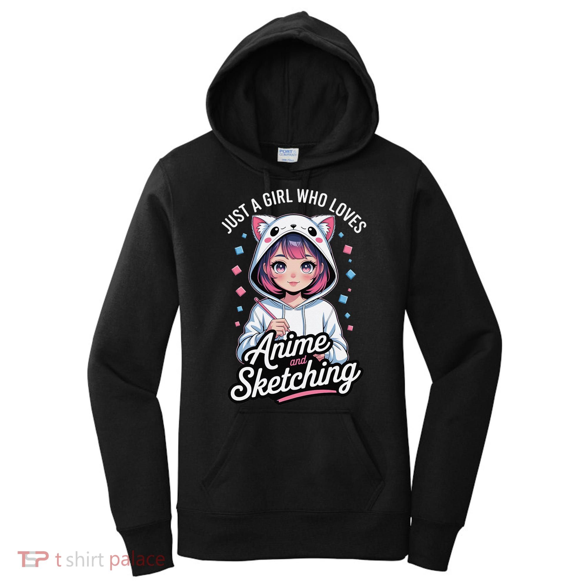 Anime Girl With Cat Ears Holding Marker Women's Hoodie